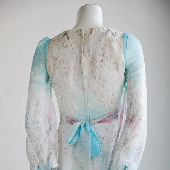 Cherry  Blossom Watercolour print Chiffon Dress - Picture 11 of 12